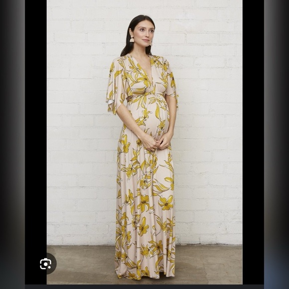 Rachel Pally Maternity Floral Caftan Yellow and Cream Dress Sold Out Size L - Picture 1 of 7